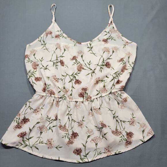 Forever2 Pink Preppy Tank Top Floral Elastic Waist Adjustable Straps Women's M - Picture 1 of 8